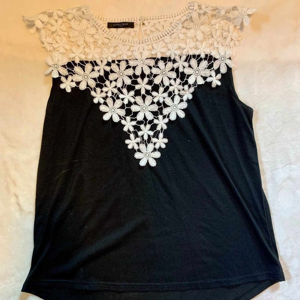 Black Floral Lace Yoke Top